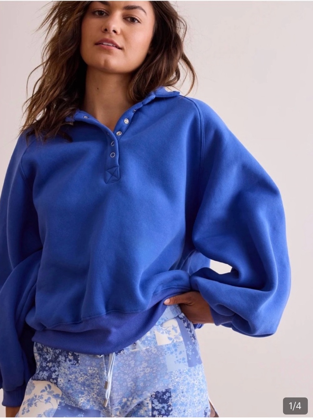 Women's Blue Snap-Front Fleece Pullover Hoodie